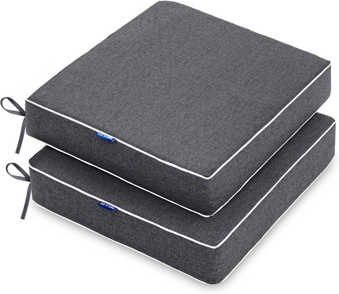 MIULEE 22 x 22 x 3 Inch Outdoor Chair Cushions,Waterproof Seat Cushions for Patio Furniture Garden with Ties Patio Chair Cushions Set of 2,Dark Grey