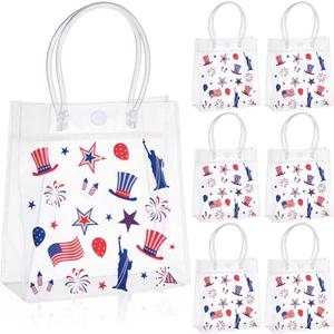 Wesnoy 24 Pcs Patriotic Clear Gift Bags with Handles Red White Blue PVC Candy Treat Goodie Bags, Memorial Day Independence Day 4th of July for USA Party Supplies, 5.9 x 6.3 x 2.7 Inches(Classic)