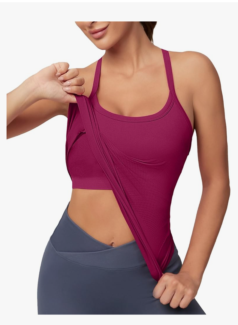 MathCat Workout Tank Tops for Women with Built in Bra, Sleeveless Gym Tops Seamless Racerback Athletic Yoga Shirts Size M