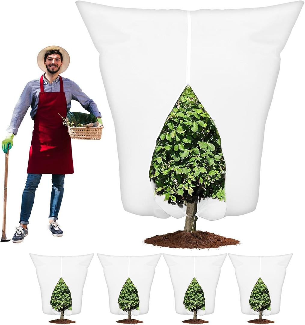 Plant Covers Freeze Protection Heavy Duty Frost Cloth with Zipper Drawstring (White, 90Hx75W-4Pack)