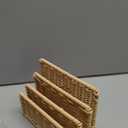 Small Rattan Mail Organizer for Desk Mail Holder Countertop with 3 Slot Rattan Letter Sorter File Holder Envelope Book Stand Farmhouse Office Desk Organizer and Storage Accessories (6.8 x 3 x 5.4 Inches, Light Brown)