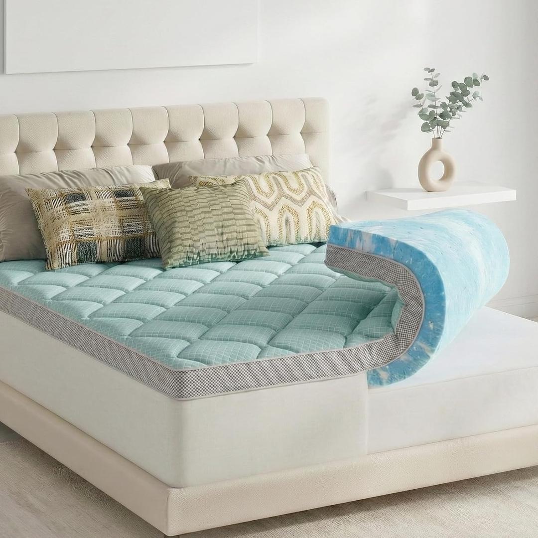 Novilla Dual Layer Memory Foam Mattress Topper with Cooling Mattress Pad Cover for Hot Sleeper, Gel Memory Foam Back Pain Relief, Breathable & Certi-Safe, Full