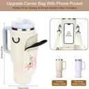 Initial Water Bottle Holder with Strap for Stanley Cup Accessories 40 oz Tumbler/Simple Modern Tumbler Bag, Water Bottle Carrier Bag with Strap for Men Women Gift Hiking, Travel, Camping, Walking Gym (Cream)