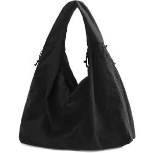 Large Nylon Hobo Bag Women Crescent Shoulder Bag Vintage Tote Bag Casual Shopper Handbag for Women (Black)