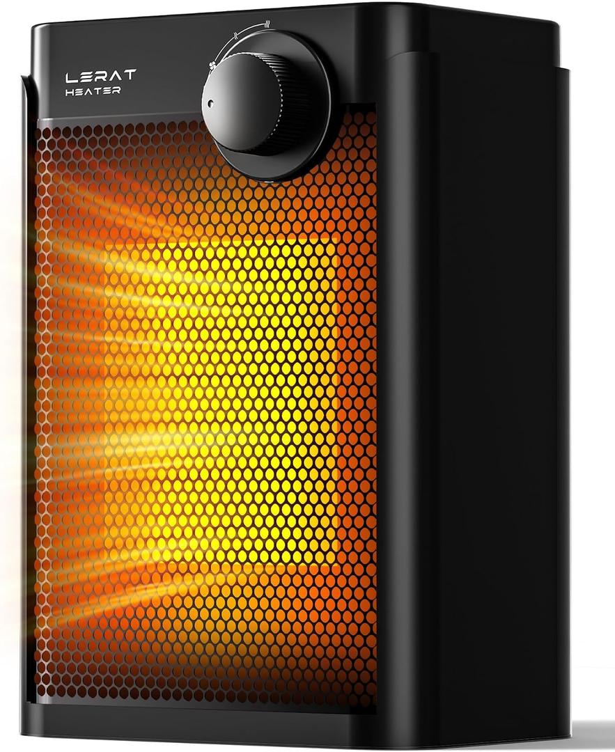 Lerat Electric Space Heater, Small Heater for Indoor Use, 1200W PTC Fast Heating Portable Heater, Overheat & Tip-Over Protection, Heating & Fan Modes for Bedroom, Office, Camping, Black