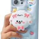 Kawaii 3D Dog Phone Case for iPhone 6 Plus/7 Plus/8 Plus (with Retractable Phone Stand & Grip) Cute Girly Cartoon Soft Silicone Phone Cover for Girls, Kids, Teens, and Women, Blue