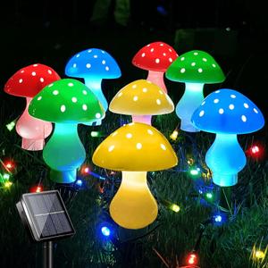 Upgraded Outdoor Solar Garden Lights, 8 Pack 50 LED Mushroom Outdoor 8 Modes 23ft Waterproof Solar Powered Landscape Cute Fairy String Light for Yard Patio Outside DecorMulticolor