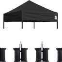 Eurmax USA Pop Up Canopy Replacement Canopy Tent Top Cover, Instant Canopy Top Cover ONLY,Bonus 4PC Pack Weight Bag (5x5, Black)