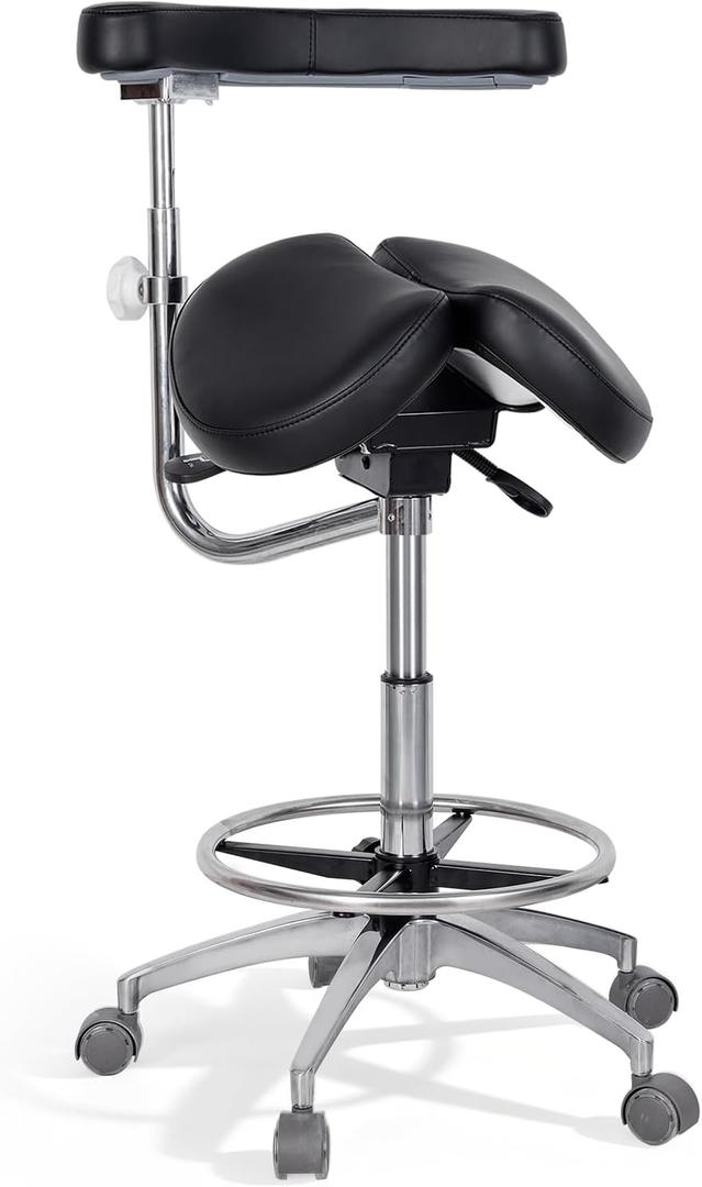 Round Rolling Stool&Split Seats and Footrest Dental Chair with Rotatable Armrests for Dentist Office Shop Home