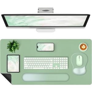 4-in-1 Large Gaming Mouse Pad, Keyboard Wrist Rest Pad & Wrist Support Mousepad Set, Extended Desk Pad Waterproof Desk Mat Protector for Home Office Decor Study Game 35.415.7 Inches I Sage Green