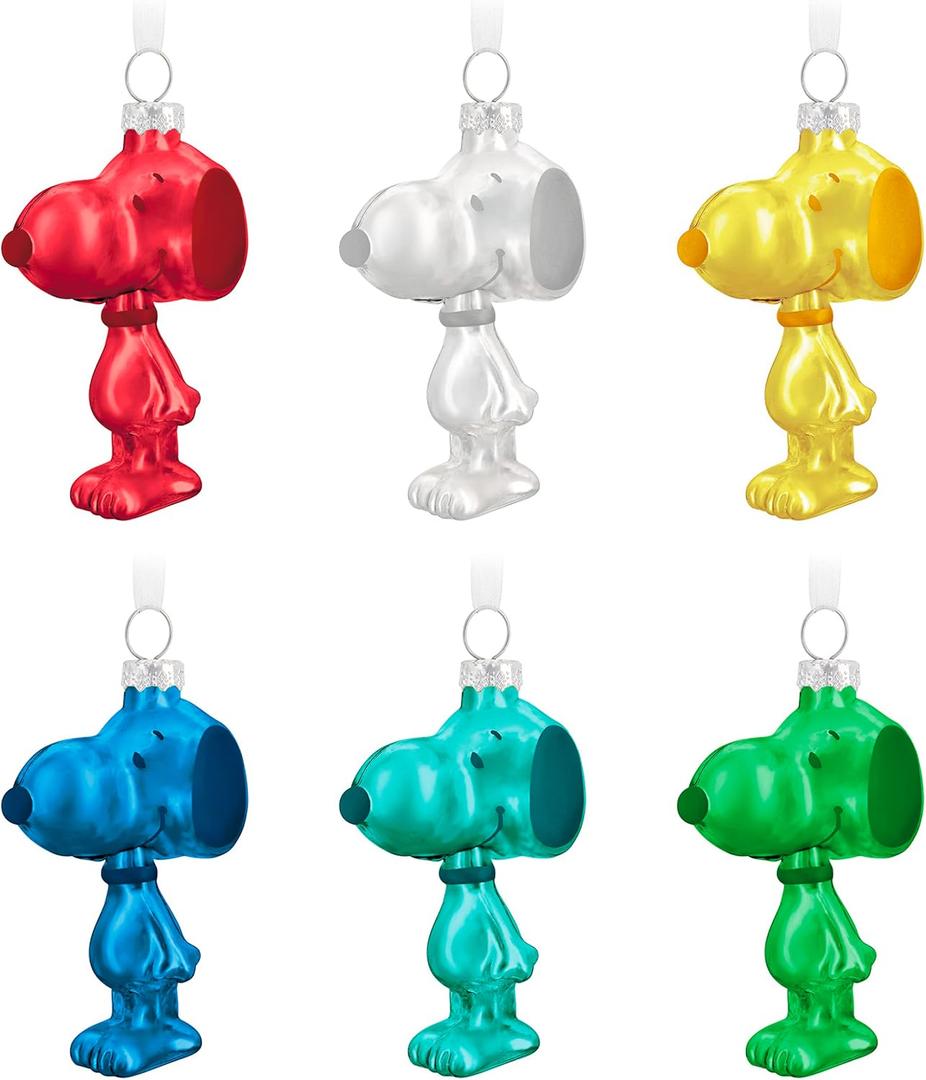Hallmark Keepsake Christmas Ornaments 2023, The Peanuts Gang Snoopy, Glass Ornament, Set of 6, Gifts for Peanuts Fans