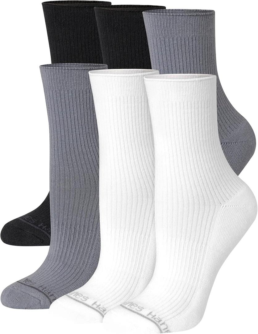 Hanes womens Supersoft Socks, Stretch No Show and Mid Crew Socks, 6-pairs (5-9, White/Black)