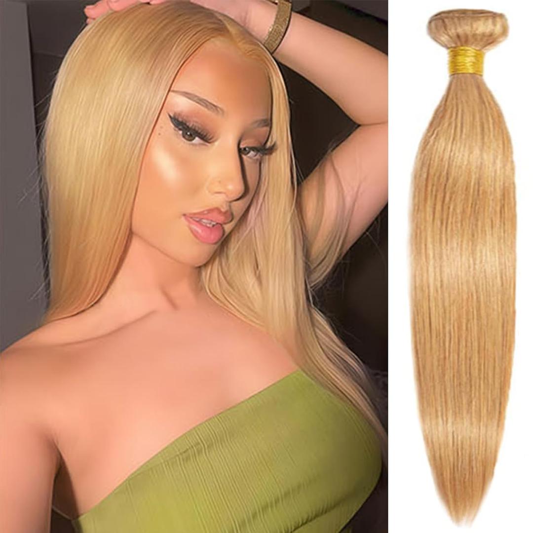Bundles Human Hair 26 Inch Straight 27# Blonde Human Hair Bundles 12A Unprocessed Brazilian Virgin Hair Quick Weave Bundles for Black Women