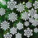 36pcs Christmas Silver Snowflake Ornaments Plastic Glitter Snow Flakes Ornaments for Winter Christmas Tree Decorations Size Varies Craft Snowflakes