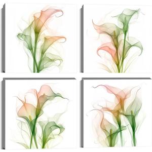 HJY Art Calla Lily Wall Art Flower Pictures Canvas Flowers Wall Decor Floral Plants Poster for Living Room Bedroom Bathroom Home Decorations Framed Artwork Ready to Hang (12''W x 12''H x 4) (Green and pink)