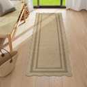LIVEBOX Scalloped Washable 2x6 Kitchen Runner Rug, Easy Jute Geometric Tan Rugs for Entryway Hallway, Indoor Outdoor Non Slip Rug Farmhouse Modern Carpet Door Mat for Porch Bedroom Laundry Room