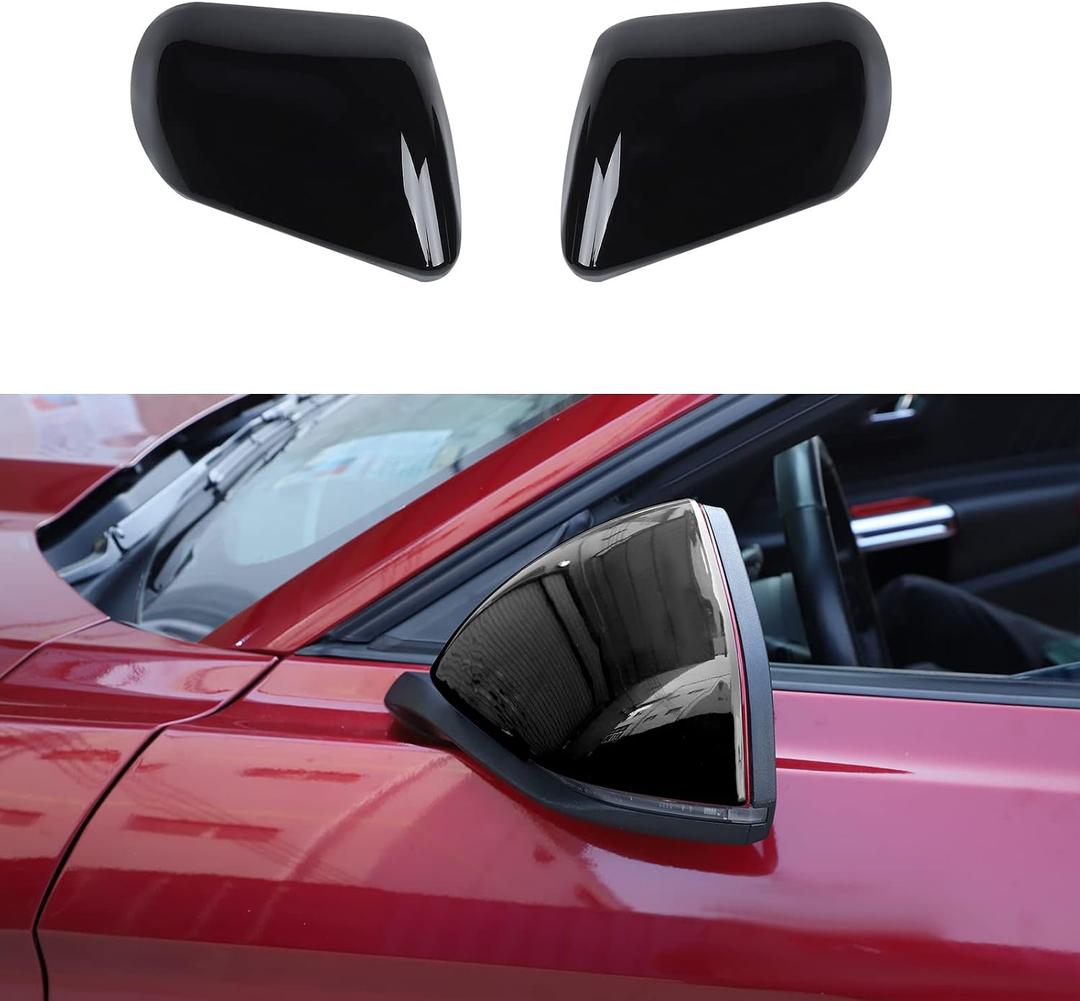 RT-TCZ Rearview Mirror Cover Trim Kit Decoration for Ford Mustang 2015 2016 2017 2018 2019 2020 2021 2022 2023 2024 (Black)