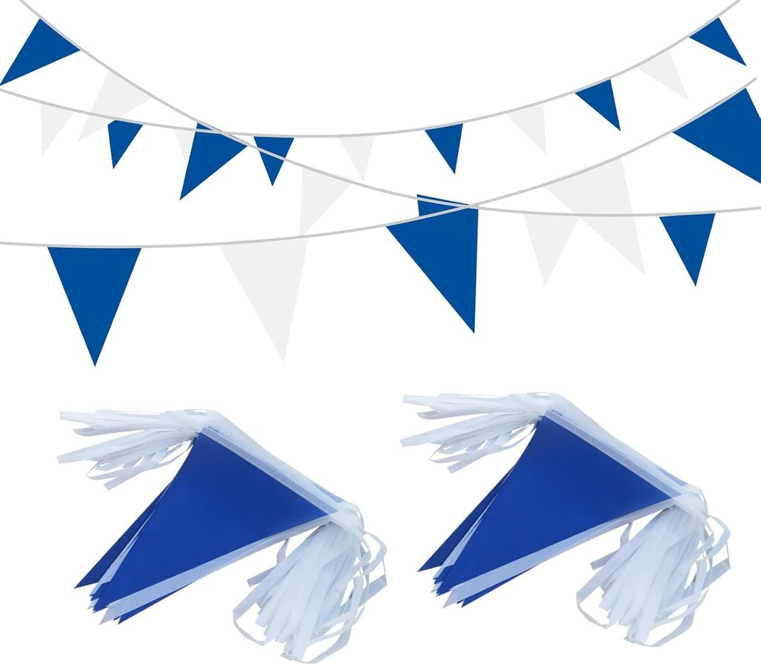 100Ft Blue and White Pennant Banner Flags String Fabric Triangle Bunting Flag,Party Decorations for Wedding,Kids Birthday,Home Outdoor Garden Hanging Festivals Decoration,60 Pcs