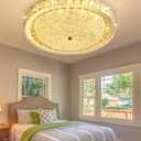 19.6" Modern Crystal Chandelier Dimmable LED Flush Mount Ceiling Light with Remote Control for Living Room Dining Room Bedroom Hallway Foyer Gold