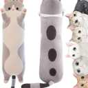 2 x Handytoolinc Soft Cat Plush Kitten Pillow - Long Body Stuffed Animal Sleeping Pillow, Cotton, Grey (19.7inch/50cm) - Gift for Kids, Girlfriend