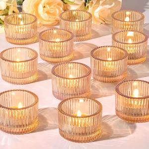 24 pcs Tealight Gold Candle Holders, Votive Tea Light Candle Holder Glass for Gold Centerpieces Fall Wedding Table Decor, Party Supplies, Home Decor