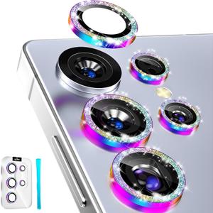 imluckies for Samsung Galaxy S25 Ultra Camera Lens Protector Bling, AR+AF Tempered Glass, 9H Anti-Scratch Metal Individual Lens Cover, HD Clear Camera Accessories - Glitter Colorful