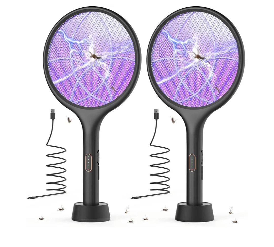 YISSVIC Electric Fly Swatter 4000V Bug Zapper Racket Dual Modes Mosquito Killer with Purple Mosquito Light Rechargeable for Indoor Home Office Backyard Patio Camping (Black-1 Pack)