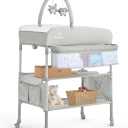 BabyBond Portable Baby Changing Table, Foldable Diaper Changing Table Dresser Waterproof Height Adjustable Changing Station for Infant and Newborn(Beige)
