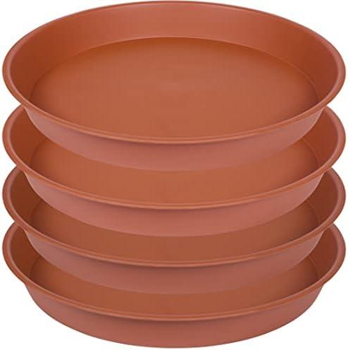 Bleuhome 4 Pack of 16 17 inch Plant Saucer Tray (15 inch Base), 2.3" Depth, Heavy Duty Deep Planter Trays for Pots, Plastic Plant Saucers for Indoors, Plant Water Drip Trays (17", Terracotta)