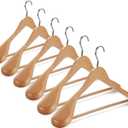 TOPIA HANGER Set of 6 Luxury Natural Wooden Coat Hangers, Premium Wood Suit Hangers, Glossy Finish with Extra-Wide Shoulder, Thicker Chrome Hooks & Anti-Slip Bar CT02N