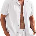 COOFANDY Mens Casual Cotton Linen Shirt Short Sleeve Button Up Shirts Summer Beach Top (Large, White)