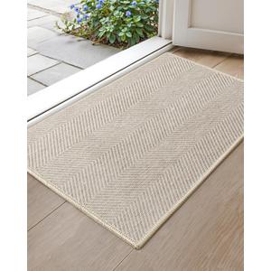 Color&Geometry Extremely White Beige Small Ultra Thin Indoor Door Mat 17"x30", Machine Washable Front Door Mat Non Slip, Low Profile Entrance Mat Indoor, Absorbent Carpet for Inside Use (FOLD) (1'5" x 2'6" (Rectangular))