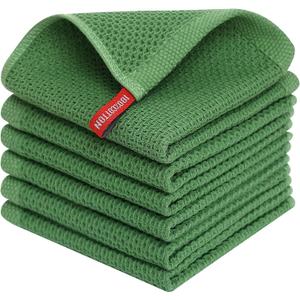 Homaxy 100% Cotton Waffle Weave Kitchen Dish Cloths, Ultra Soft Absorbent Quick Drying Dish Towels, 12 x 12 Inches, 6-Pack, Grass Green