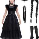 Black Family Costume Kids Halloween Costumes for Girls Cosplay Gothic Outfit Dark Vintage Prom Dress with Belt (Medium(8-10 yrs))