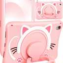 Wazzasoft for iPad A16 Case/10th Generation Case - Soft Silicone Tablet Cover for iPad 11th 11 Inch/10th 10.9 Inch Funda Girls Women 3D Cartoon Cute Cat Kitten with Rotating Stand & Strap (Pink)