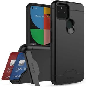Teelevo Wallet Case for Google Pixel 5a 5G, Dual Layer Case with Card Slot Holder and Kickstand for Google Pixel 5a 5G - Black