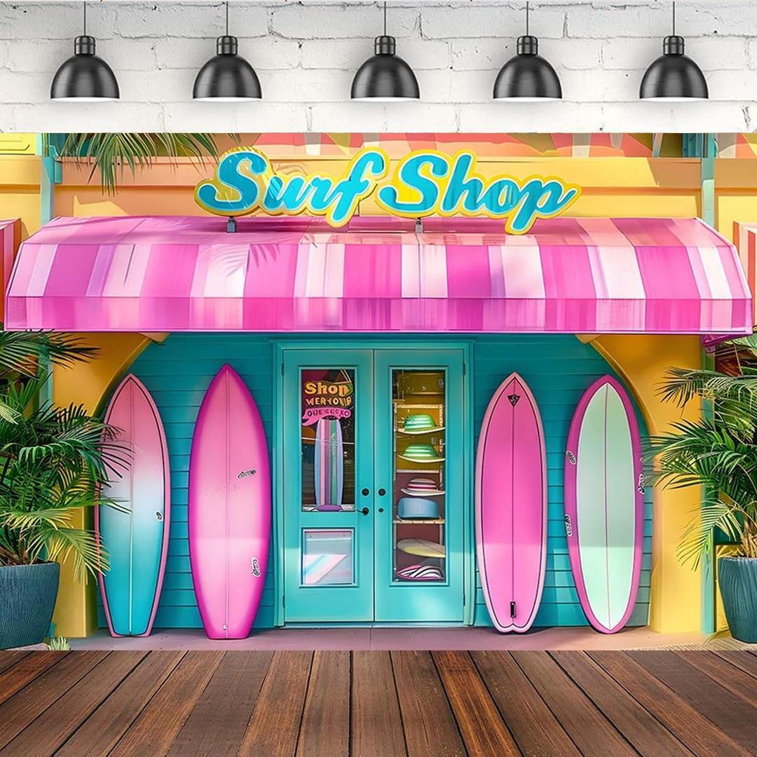 Summer Surf Shop Photo Backdrop Hawaiian Surfboard Themed Kids Birthday Party Decoration Summer Tropical Beach Surfing Background Baby Shower Holiday Birthday Background (7X5FT)