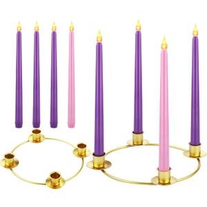 Fovths Christmas Advent Wreath Candle Holder with 4 LED Flameless Taper Candles Advent Candle Holder Ring Christmas Centerpiece Decor for X-mas Holiday Party Decor (Battery not Included)