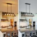 WUZUPS 5-Light Metal Chandelier Imitation Wood Grain Linear Pendant Ceiling Lighting Rustic Farmhouse Fixture Kitchen Island Dining Room, H 8.5" L 31.5" W10, E26 Base, Black & Retro Wood