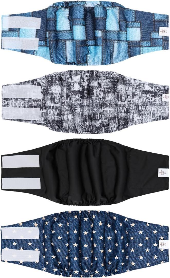 CuteBone Dog Diapers Male 4 Pack Puppy Wraps Reusable Doggie Belly Bands for Male Dogs Small Medium Large (XL(21"-27"))
