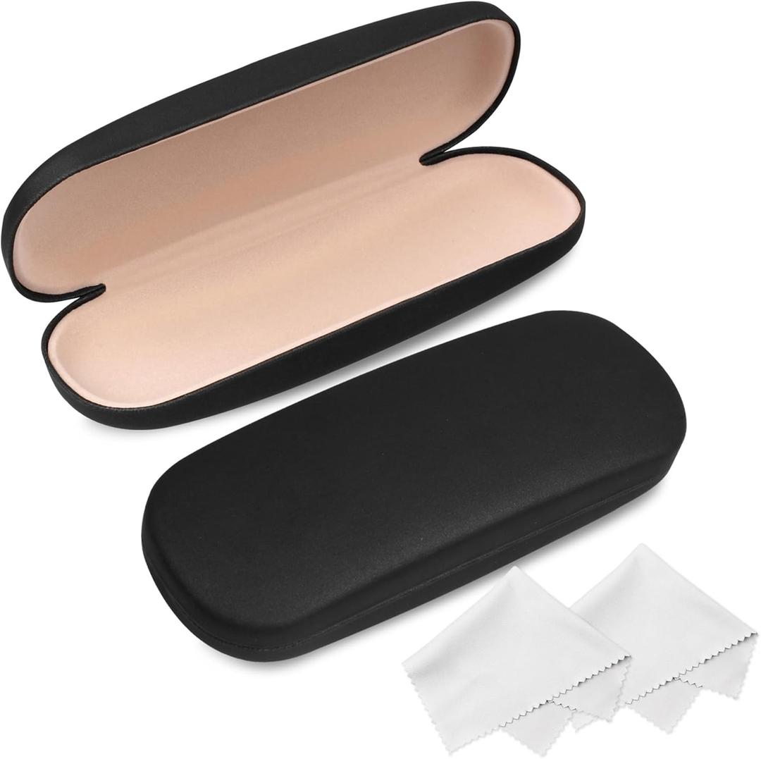 Joyberg Glasses Case, 2 Pack Eyeglass Case with Cleaning Cloth, Glasses Case Hard Shell Fits Most Glasses (Black)