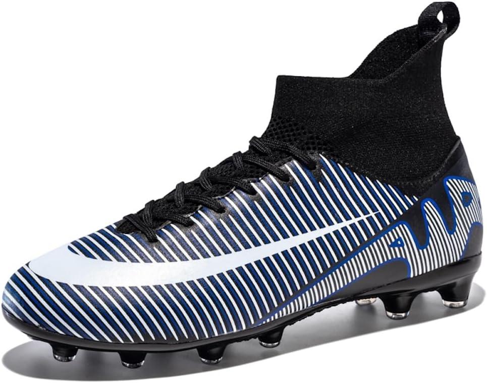 RURAN World Cup Professional Men's Soccer Cleats Adult Firm Ground Football Training Boots TF/AG Soccer Shoe Sneaker Blue/BLK/White Size 42