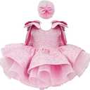 Fairy Tale Tutu Dress for Girls  Sparkly Party Dress with Sequin Bow Headband for Birthdays and Celebrations (5-6 Years, Pink)
