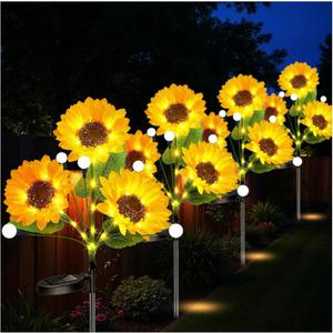 4Pack Solar Sunflower Lights Outdoor - Upgraded 1000mAh Solar Powered Sunflower Firefly Lights Decorations, Waterproof Fabric Sun Flower Pathway Light for Mother Women Birthday Gifts, Garden Dcor