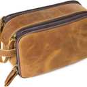 Toiletry Bag for Men, Full Grain Leather Travel Pouch Shaving Dopp Kit Bathroom Toiletries Organizer Bags, Brown