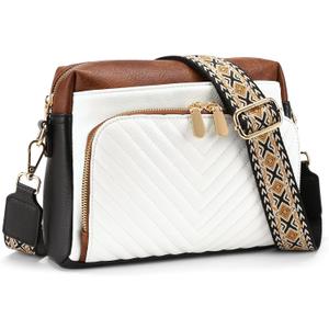 GAEKEAO Quilted Crossbody Bags for Women Vegan Leather Purses with Wide Strap,Women's Mudium Travel Purse Built in Wallet