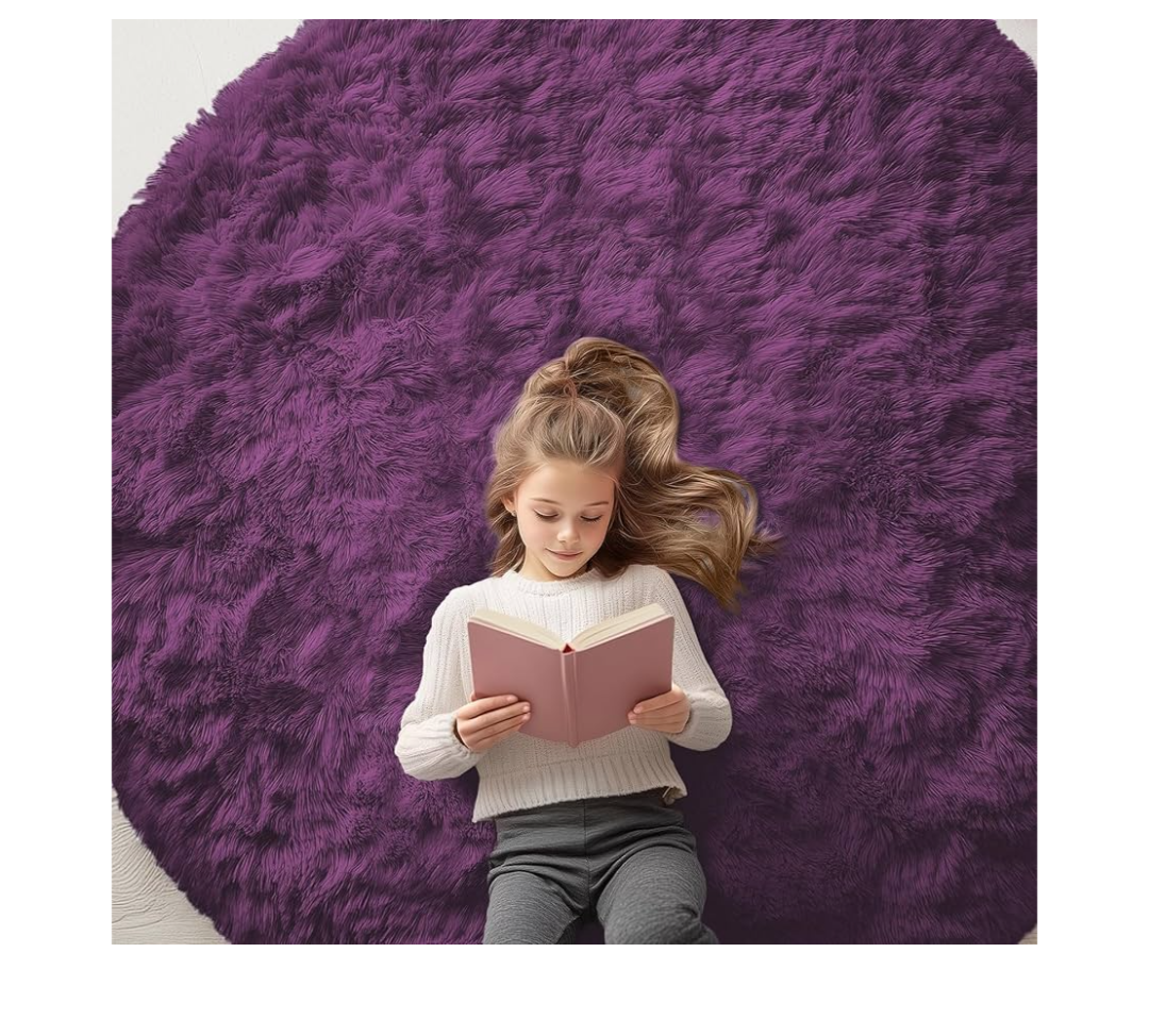 Dark Purple Round Rugs for Bedroom - Machine Washable, 6 ft Circle Area Rugs for Living Room, Soft and Fluffy Shaggy Carpet for Teen Girl and Boys, Nursery Rooms, Dorms, Home Decor Aesthetic