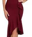 KnoInt Burgundy Bodycon Short Sleeve Dresses for Women V Neck Summer Wrap Ruffle Hem Party Dress with Back Zipper, XX-Large