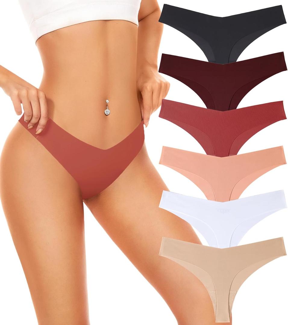Seamless Underwear Women Pack No Show Thongs For Women Ladies Sexy Panties Underwear Breathable Comfortable 6 Packs (Medium)
