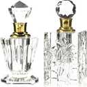 Okuna Outpost Crystal Glass Perfume Bottle Set - Refillable Perfume Bottles for Fragrance & Oils - Boudoir Props - Pack of 2, Transparent Glass, Round